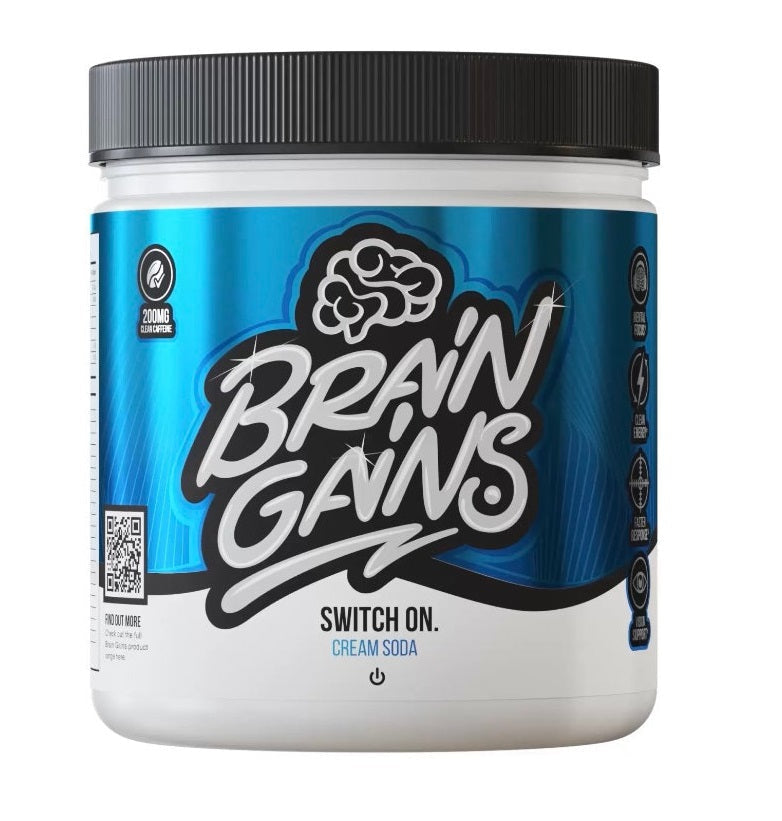 Brain Gains Switch On – Nootropic Pre-Workout | Cream Soda | 225g