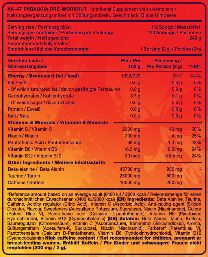 AK-47 Labs Pre-Workout Paranoia 240g Pineapple Punch