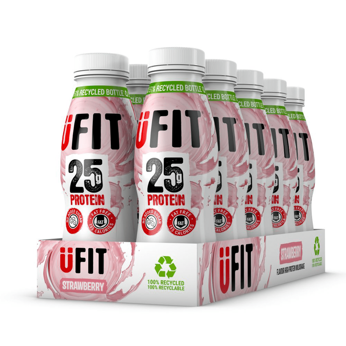 UFIT Protein RTD Strawberry 8x500ml ready to drink protein shake bottles