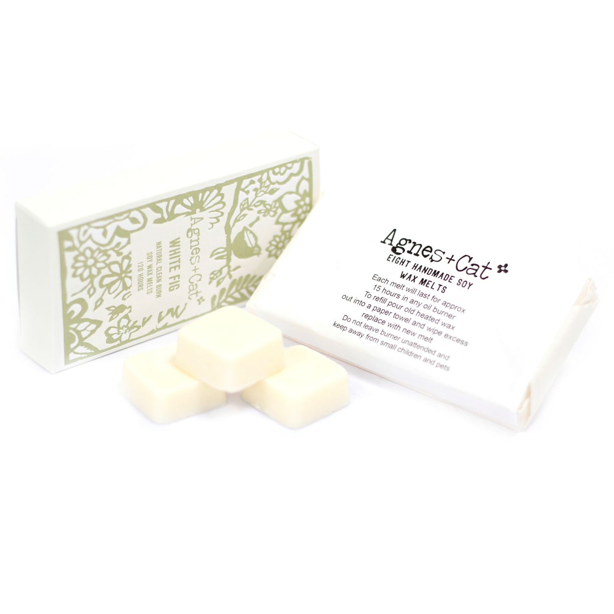 Agnes + Cat White Fig wax melts packaging and product view