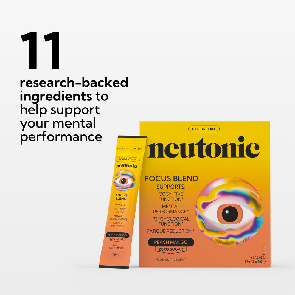 Neutonic Focus Blend Peach Mango 16 Sachets Caffeine Free Nootropic Supplement
