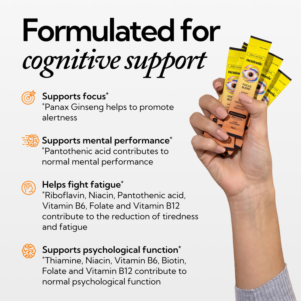 Neutonic Focus Blend Peach Mango 16 Sachets Caffeine Free Nootropic Supplement