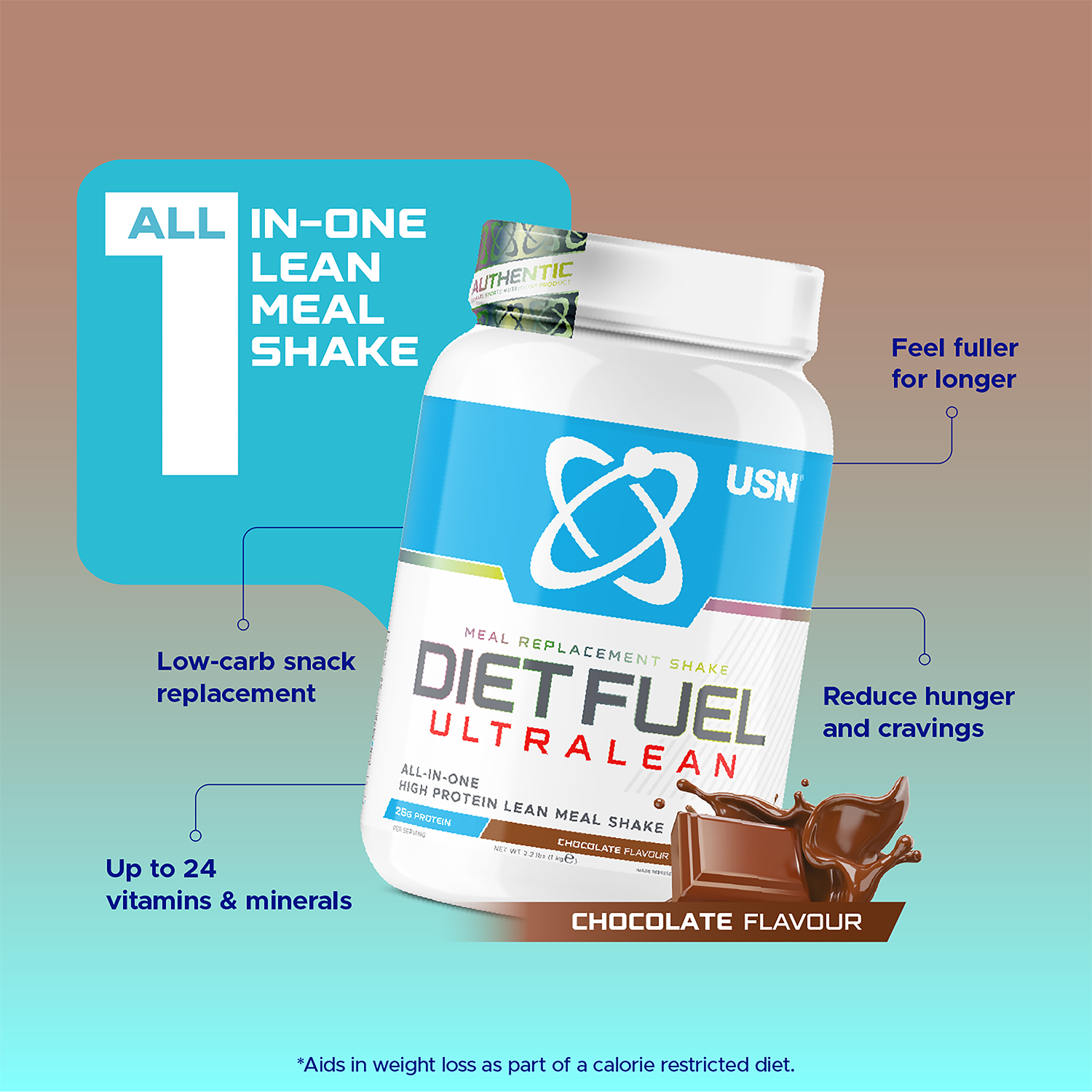 USN Diet Fuel Ultralean 1kg Chocolate high protein meal replacement shake