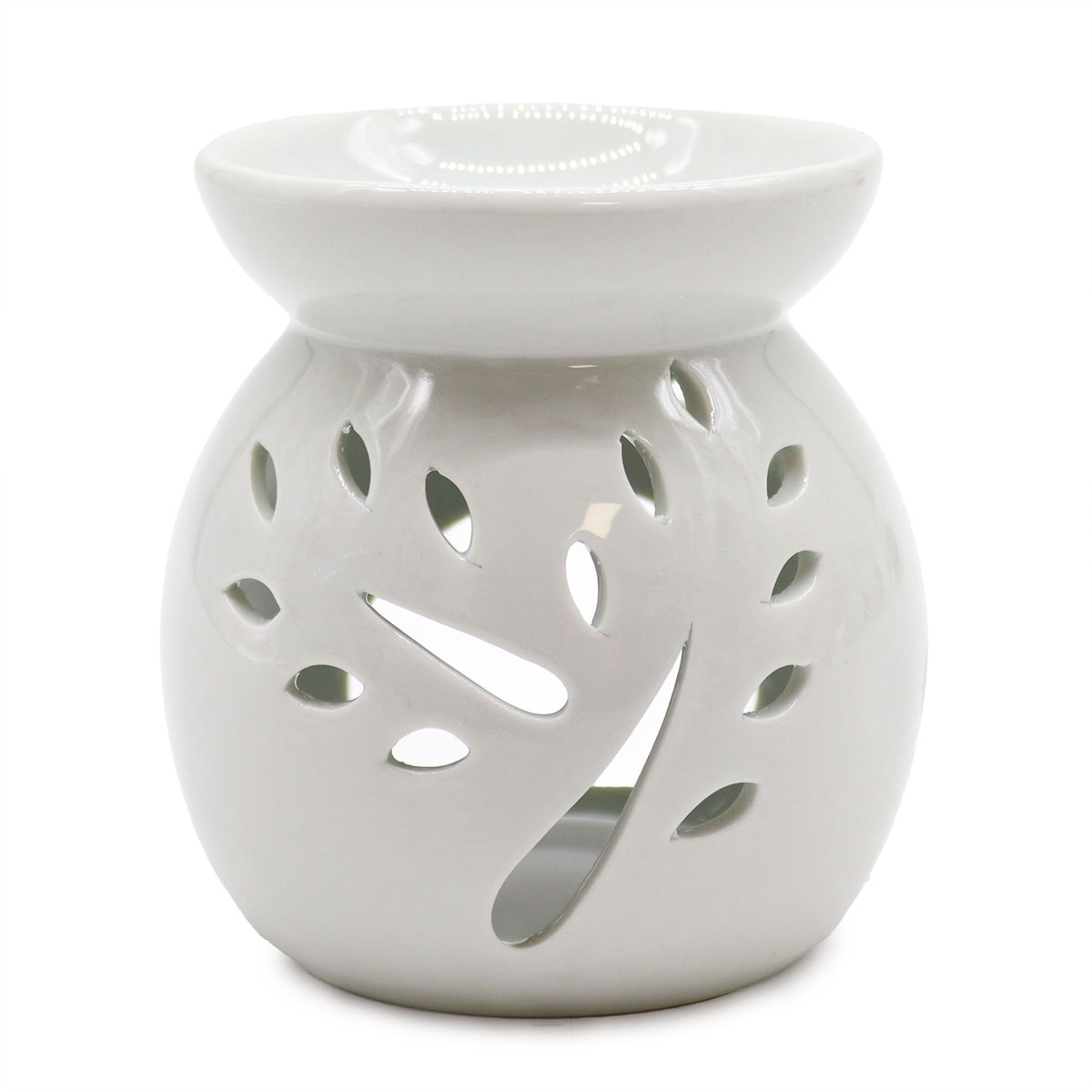 White Ceramic Oil & Wax Melt Burner – Tree Cut-out