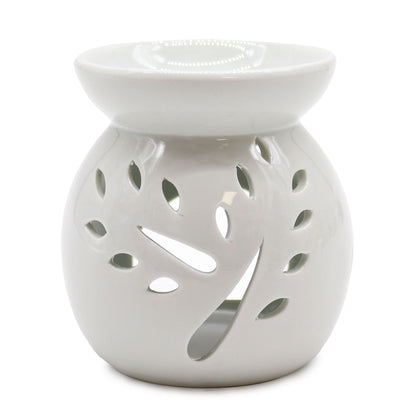 White Ceramic Oil & Wax Melt Burner – Tree Cut-out