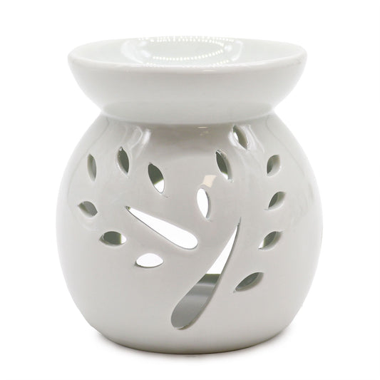 White Ceramic Oil & Wax Melt Burner – Tree Cut-out