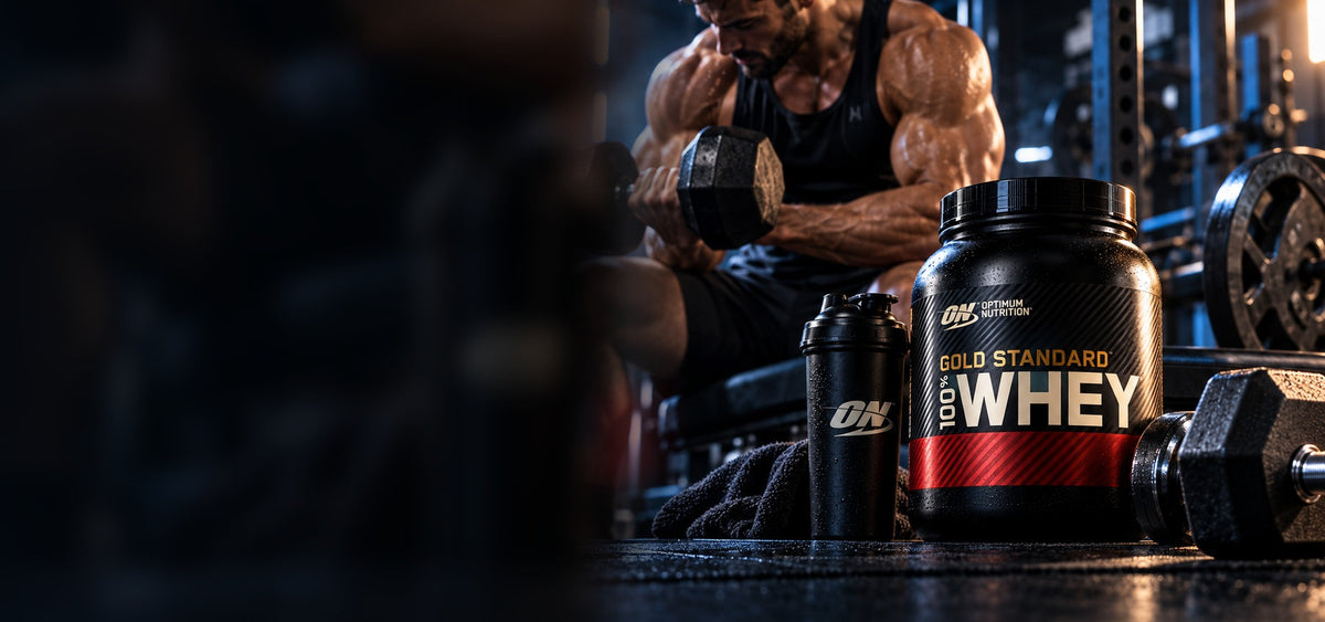 Optimum Nutrition Gold Standard Whey in a gym setting